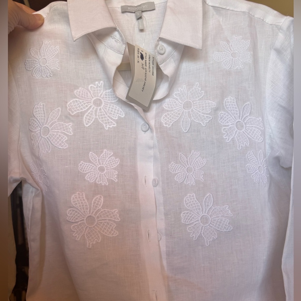 Hinson Wu Margot Embroidered Shirt, Linen, Novelty, $345, S/M